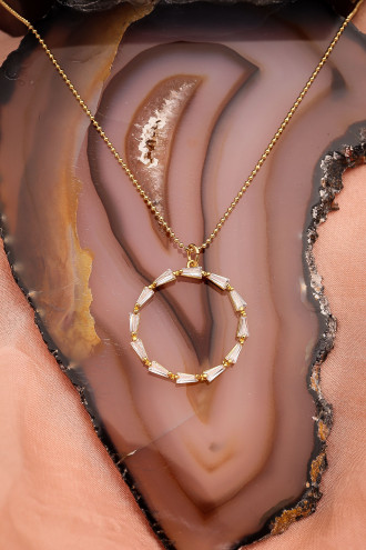 Gold Renk Baget Taşlı Halka Kolye