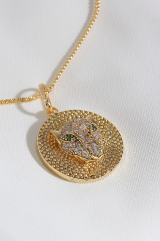 Kaplan Figürlü Gold Renk Kolye