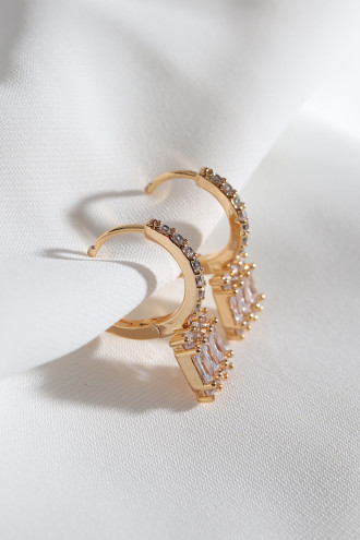 Zircon Taşlı Gold Renk Halka Baget Küpe