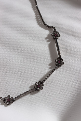 Çiçek Figürlü Asansörlü Zircon Taşlı Antarasit Renk Abiye Kolye