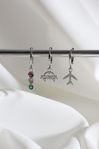 Vip Collectıon 3'Lü Gümüş Renk Halka Küpe