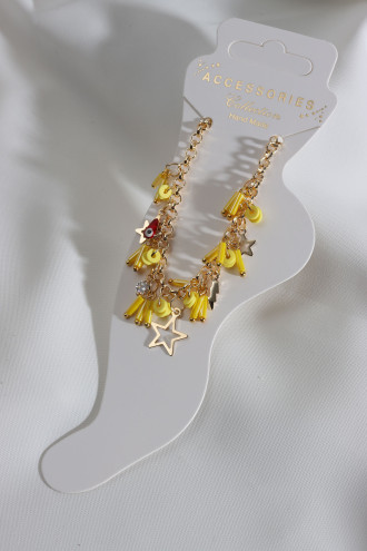 Sarı Boncuk Sallantılı Gold Renk Halhal