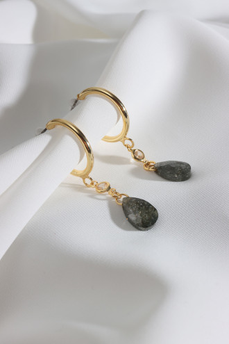 Siyah Rengi Doğal Taşlı Halka Küpe