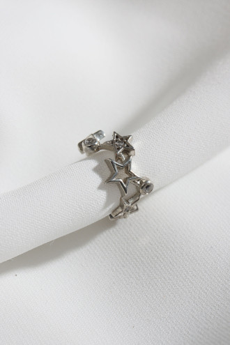 Yıldız Figürlü Gümüş Renk Tekli Sıkıştırmalı Kıkırdak Küpe