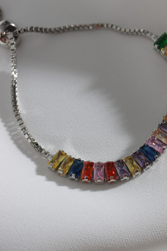 Renkli Baget Taşlı Gümüş Renk Asansörlü Su Yolu Bileklik