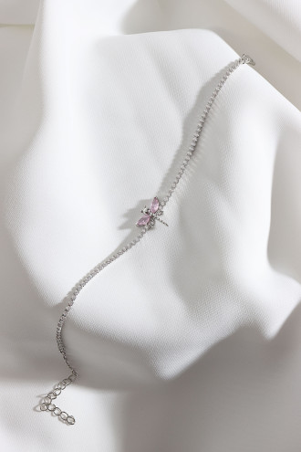 Pembe Taşlı Yusufçuk Figürlü Zircon Taş Gümüş Renk Suyolu Bileklik