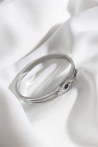 Göz Figürlü Gümüş Renk Çelik Kelepçe Bileklik Göz Figürlü Gümüş Renk Çelik Kelepçe Bileklik