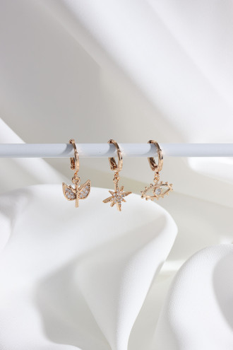 Vip Collectıon 3'Lü Zircon Taşlı Gold Renk Halka Küpe