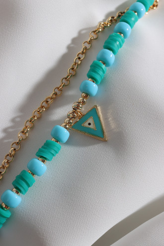 2'Li Yeşil Fimo Boncuklu Üçgen Sallantılı Bileklik