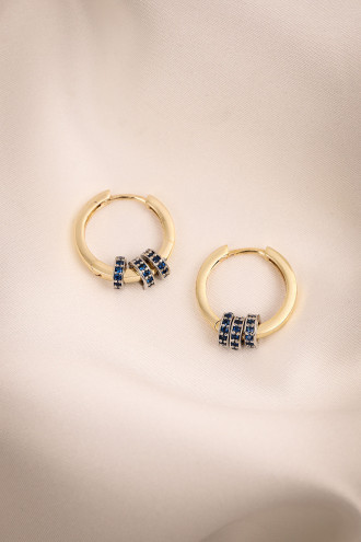 Lacivert Taşlı Rondela Halka Küpe