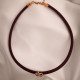 Bordo Yumuşak Deri Rose Renk Zircon Taşlı Choker