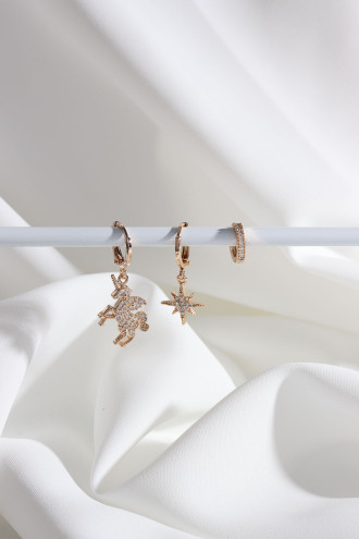 3'Lü Unicorn Gold Renk Halka Küpe