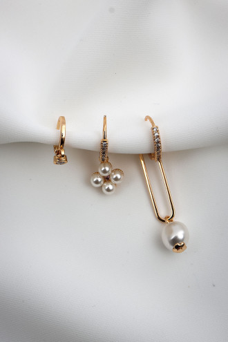 Inci Sallantılı 3'Lü Gold Renk Küpe