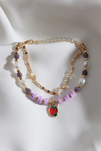 2'Li Mor Boncuklu Çilek Figür Bileklik