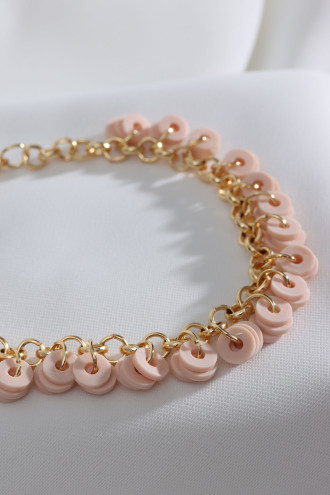 Pembe Fimo Boncuklu Altın Kaplama Gold Renk Bileklik