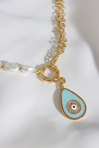 Damla Mineli Nazar Uçlu Inci Kolye