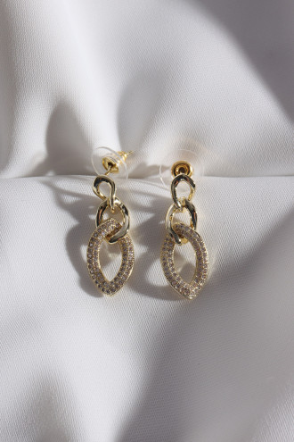 Zircon Taşlı Zincir Model Gold Renk Abiye Küpe