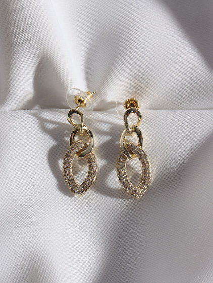 Zircon Taşlı Zincir Model Gold Renk Abiye Küpe