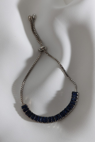 Lacivert Baget Taşlı Gümüş Renk Asansörlü Su Yolu Bileklik