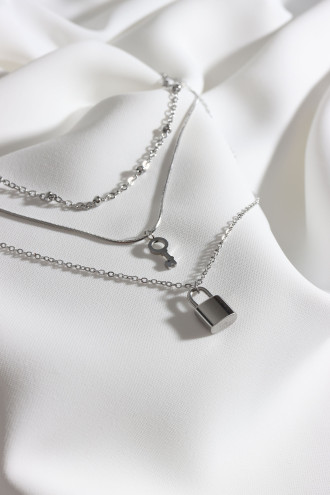 3'Lü Anahtar Figürlü 316L Gümüş Renk Çelik Kolye 3'Lü Anahtar Figürlü 316L Gümüş Renk Çelik Kolye