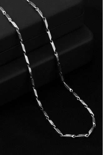 Erkek Çelik Köşeli Zincir Gümüş Renk Kolye