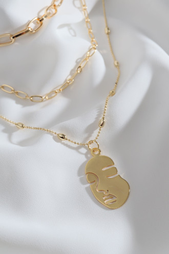 3'Lü Silüet Uçlu Gold Renk Zincir Kolye