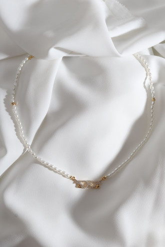 Melek Kanadı Uçlu Gold Renk İnci Kolye