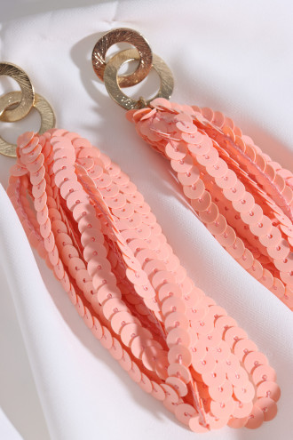 Pembe Pul Sallantılı Gold Renk Küpe