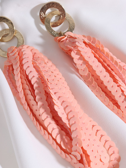 Pembe Pul Sallantılı Gold Renk Küpe