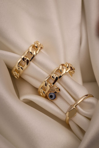 Nazar Sallantılı 3'Lü Gold Renk Yüzük