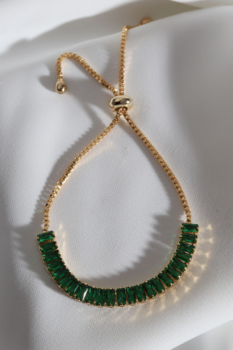 Yeşil Baget Taşlı Gold Renk Asansörlü Su Yolu Bileklik