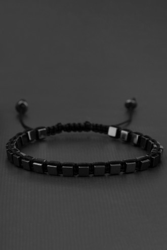 Antrasit Kare Ip Örmeli Asansörlü Erkek Bileklik