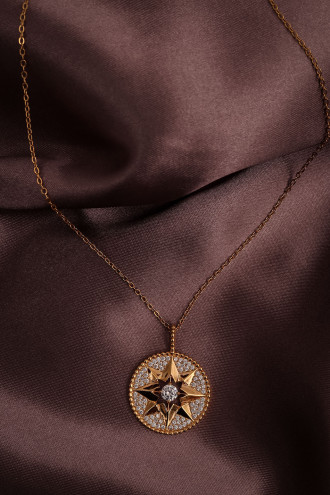 Zircon Taşlı Gold Renk Yıldız Uzun Kolye