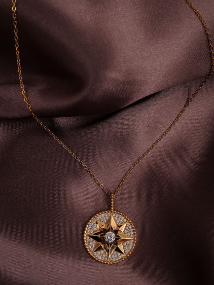 Zircon Taşlı Gold Renk Yıldız Uzun Kolye