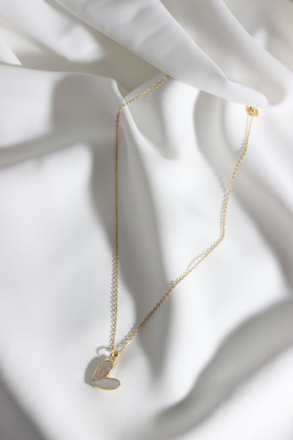 Yarı Taşlı Kalp Figürlü Gold Renk Çelik Kolye Yarı Taşlı Kalp Figürlü Gold Renk Çelik Kolye