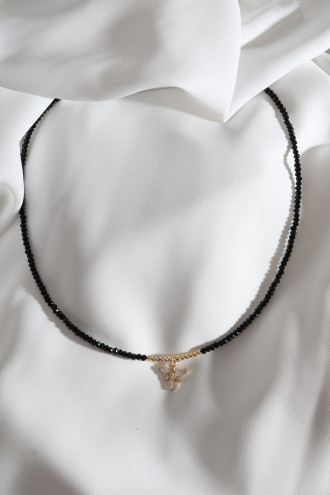 Siyah Boncuklu Yusufcuk Uç Gold Renk Kolye