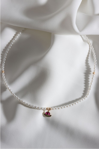 Karpuz Figür Uçlu İncili Gold Renk Kolye