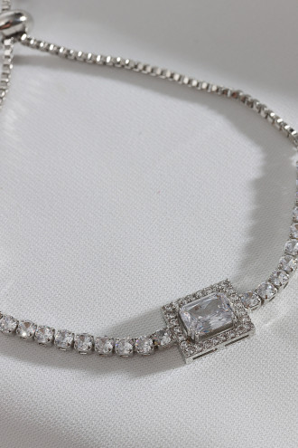 Beyaz Baget Taşlı Gümüş Renk Asansörlü Zircon Su Yolu Bileklik