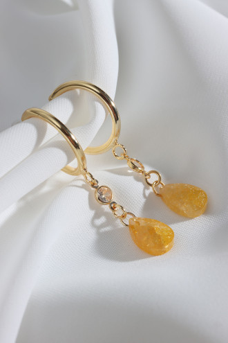 Sarı Rengi Doğal Taşlı Halka Küpe