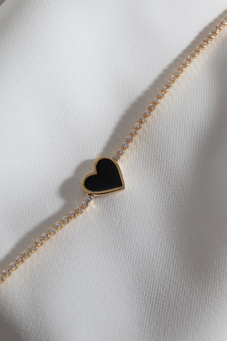 Sıyah Mineli Kalp Figür Su Yolu Gold Renk Bileklik