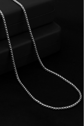 Gümüş Renk Örme Erkek Çelik Zincir Kolye