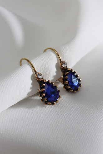 Küçük Damla Model Lacivert Taşlı Otantik Küpe