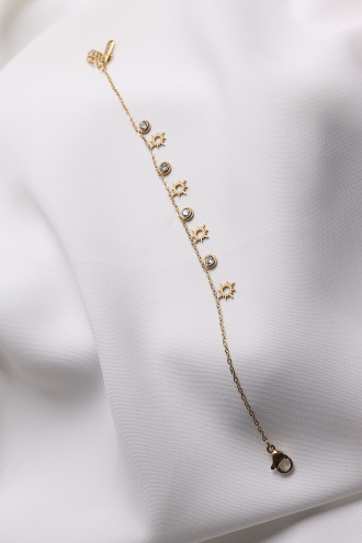 Çelik Zircon Taşlı Gold Renk Zarif Bileklik