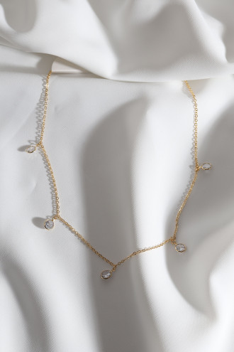 Sıralı Yuvarlak Taşlı Gold Renk Kolye