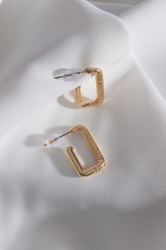 Vintage Dikdörtgen Gold Renk Halka Küpe