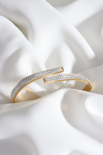 Gold Renk Taşlı Sarmal Çelik Kelepçe Bileklik