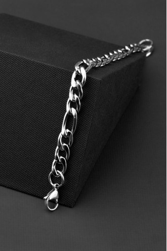 Gümüş Renk Çelik Erkek Zincir Bileklik