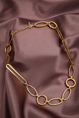 Şerit Detaylı Orta Boy Gold Renk Zincir Kolye