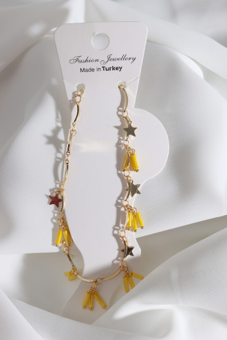 Sarı Boncuk Sallantılı Gold Renk Zincirli Yıldız Detay Halhal