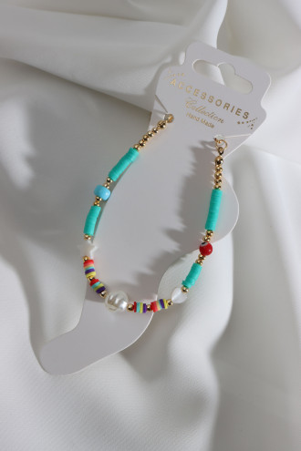 Yeşil Fimo Boncuklu İnci Uçlu Halhal